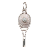 Sterling Silver Tennis Racket with Pearl Charm